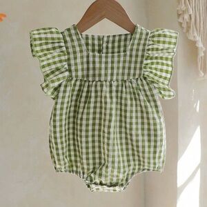 Green Gingham Baby Romper